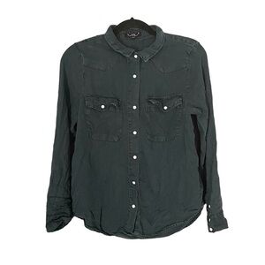 VELVET HEART Snap Button Front Long Sleeve Blouse Navy Blue S